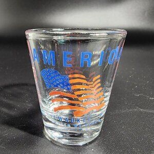 Libbey America Flag Milwaukee Wisconsin United We Stand Shot Glass Blue Red VTG